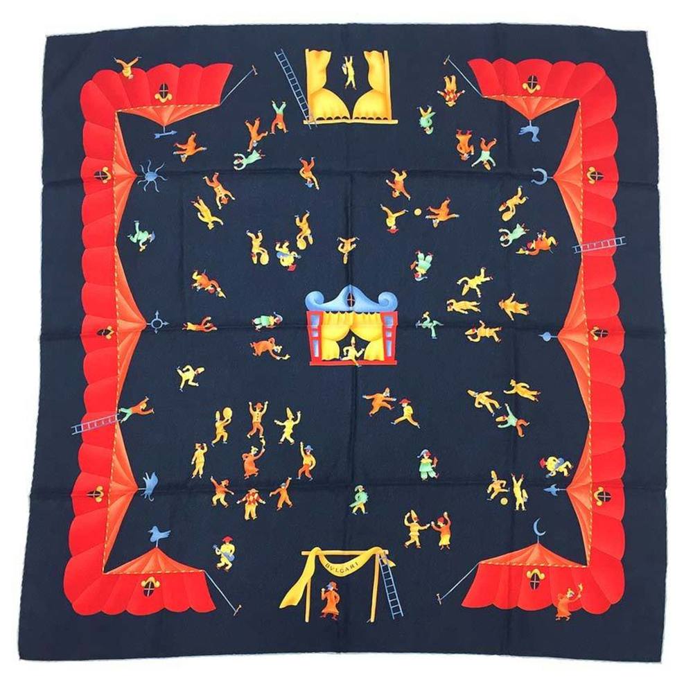 BVLGARI Bulgari Scarf Muffler Circus Person Carré Silk Black